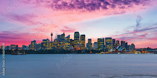 Beautiful dramatic sunset over Sydney skyline in Australia