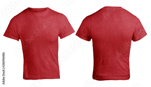 Red heather color t-shirt mock up, front and back view, isolated.