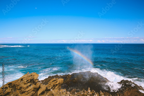 Rainbow at Halona Blowhole Lookout, East Honolulu, Oahu, Hawaii 