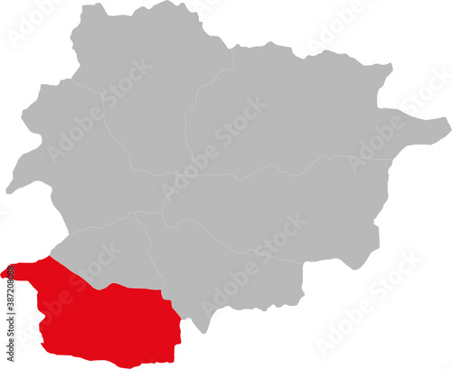 Sant Julia de Loria Parish isolated on Andorra map. Geographical map backgrounds.