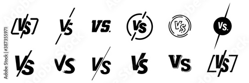 Set of versus logo letters. Versus Or VS Letters Logo & symbol design template. VS letters for sports, fight, competition, battle, match, game. Flat black font Versus Icon