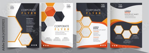 Brochure design hexagonal, cover modern layout, annual report, poster, flyer in A4 with colorful triangles 