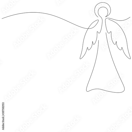 Christmas angel line drawing vector illustration