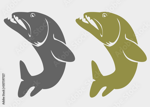 Pike fish logo and emblem set.