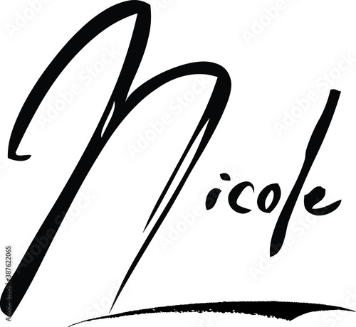 Nicole-Female Name Modern Brush Calligraphy Cursive Text on White Background