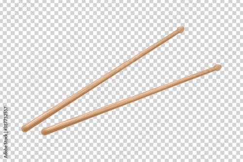 Vector realistic isolated drumsticks on the transparent background. Concept of drum playing.