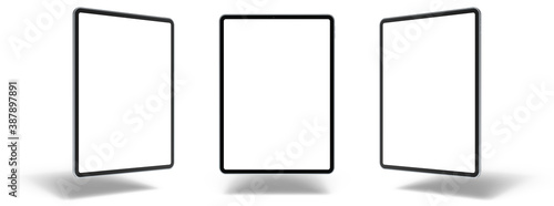 Empty screen tablet computer mock-up view on white background 