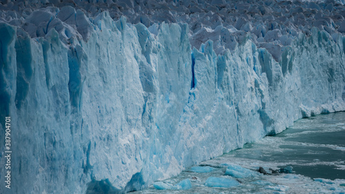 Horizontal view of the surface of the Perito Moreno Glacier in Southern Argentina in Patagonia, hike on the glacier