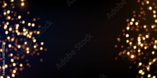 Vector abstract background with blurred golden lights. Gold bokeh texture. Festive luxury backdrop with glowing light effect. 