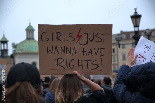 Street protest against strict abortion laws a near-total ban decided by Poland's highest court in October 2020, Krakow