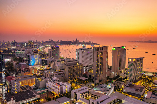 The Cityscape, the buildings, the coast and the seascape of Pattaya District Chonburi Thailand Southeast Asia