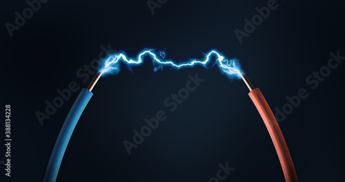 conceptual energy electric spark between two cables