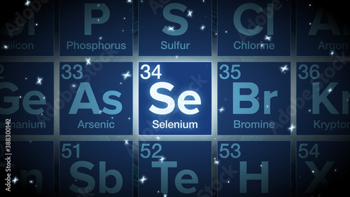 Close up of the Selenium symbol in the periodic table, tech space environment.
