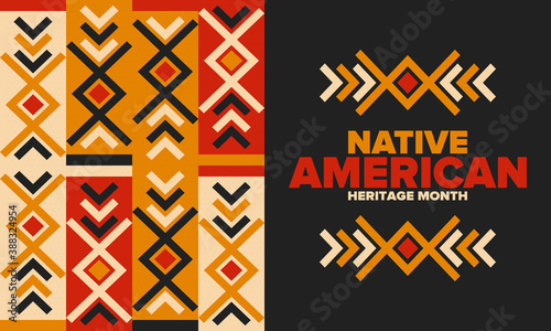 Native American Heritage Month in November. American Indian culture. Celebrate annual in United States. Tradition pattern. Poster, card, banner and background. Vector ornament, illustration