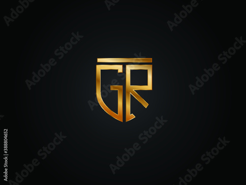 GR shield shape Gold Color logo Design