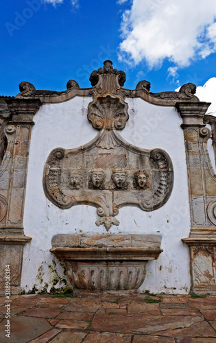 Ancient fountain built in 1759 in historical city of Ouro Preto, Brazil