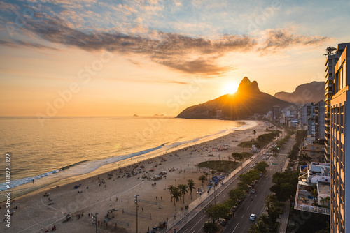 High Angle View of Ipanema Beach in Rio de Janeiro by Sunset