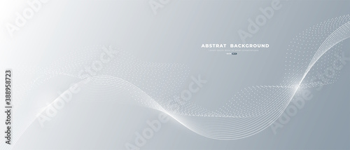 Grey white abstract background with flowing particles. Digital future technology concept. vector illustration. 