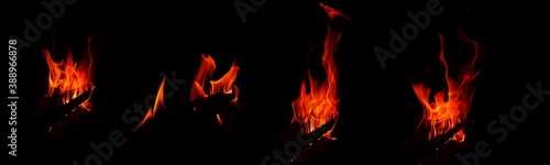 various style fire flame isolated in black background