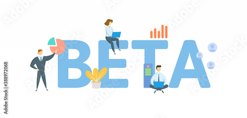 Beta. Concept with keywords, people and icons. Flat vector illustration. Isolated on white background.