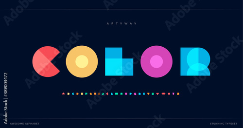Overlay colorful alphabet. Color overlap, decorative font, geometric type for modern color logo, abstract headline, art lettering and maxi typographic. Minimal style letter, vector typography design