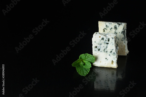 blue cheese gorgonzola or dorblu roquefort, cambozola, stilton healthy ingredient snack cheese plate top view copy space for text food background rustic