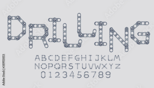 Connecting plates with screw holes. Cartoon style font.