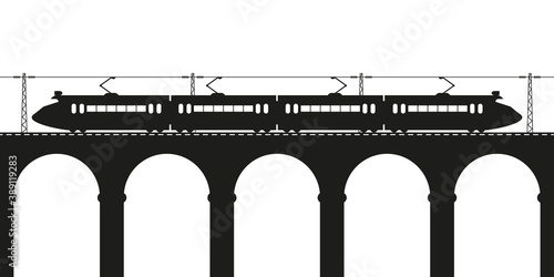 Suburban electric train on the viaduct