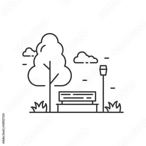Simple park vector illustration with black line design isolated on white background. Linear park icon