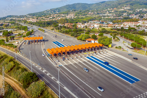 Cars Passing Through The Automatic Point Of Payment On A Toll Road.