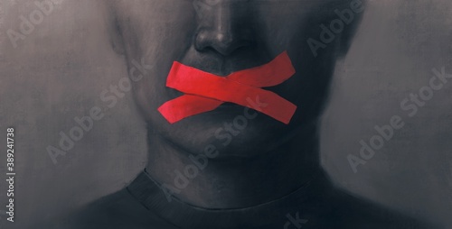 Concept idea of freedom speech freedom of expression and censored, surreal painting, portrait illustration, political art