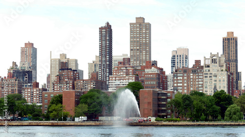 Panoramic view on Upper East Side from East river in New York City