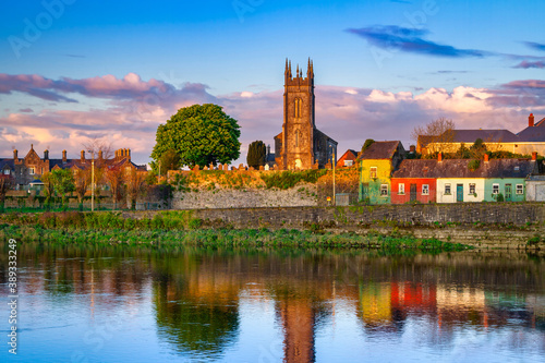 Amazing landscape with a church by the Shannon river in Limerick, Ireland