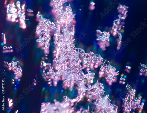 Snowflakes on a blue background with reflection.
