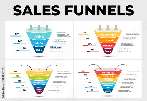 Sales Funnels Infographic templates for your Marketing Presentation. 