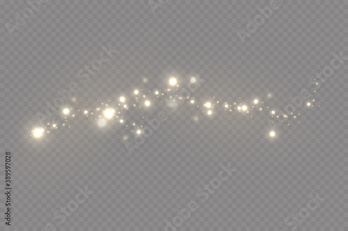 Christmas light effect. Sparkling magical dust particles.The dust sparks and golden stars shine with special light.