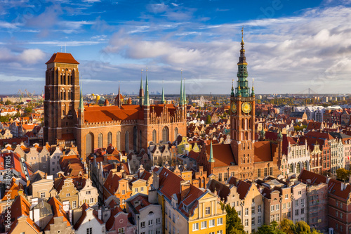 Aerial view of the old town of Gdansk with amazing architecture, Poland