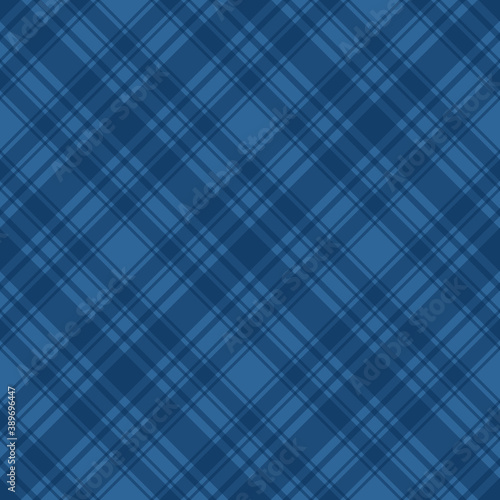 Blue checkered seamless pattern. Vector diagonal cage abstract background. Trend lumberjack Merry Christmas and New Year design tartan texture