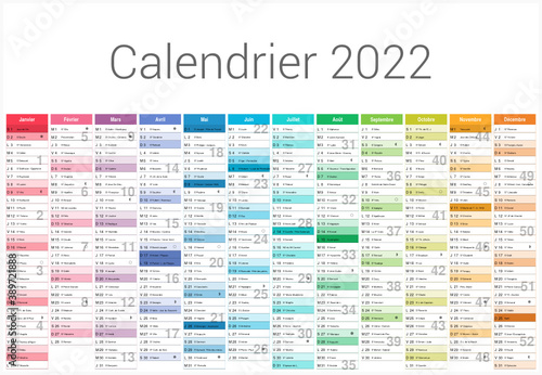 Calendrier 2022 12 mois au format 650 x 450 mm entièrement modifiable via calques et texte arial