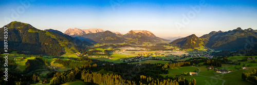 Drone shot over the mountains of Kaiserwinkel, Tyrol in Austria 