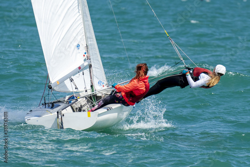 BURGA, BULGARIA - Aug 16, 2020: Sailing competition of optimist and laser class boats.