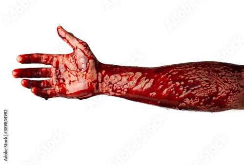 Bloody hand isolated on white background.