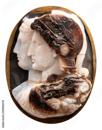 Gonzaga Cameo. Hellenistic engraved gem; a cameo of the capita jugata, cut out from sardonyx.