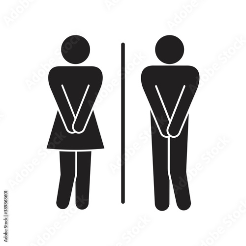 male and female restroom icon. Funny wc door plate, desperate pee Girls and boy wc icon, fun bathroom door signs, humor public washroom , vector illustration