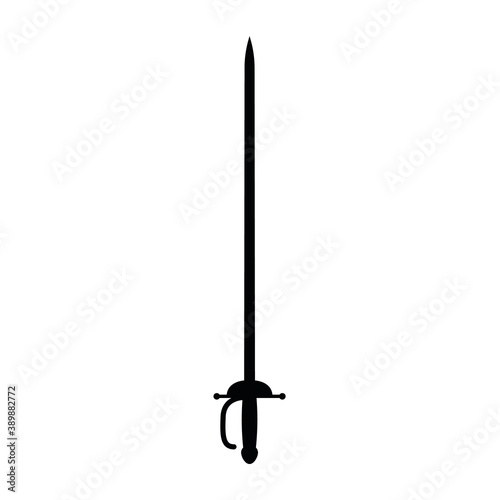 Medieval war type of weapon, concept icon rapier sword old cold weaponry black silhouette vector illustration, isolated on white. Flat equipment of murder.