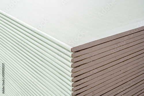 drywall sheets are stacked on top of each other. building material