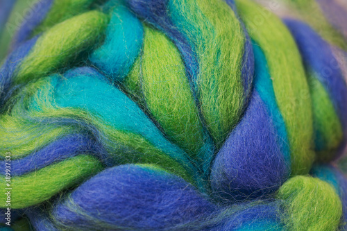 Beautiful texture: colored natural wool for close-up felting. Materials for creativity and needlework.