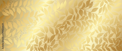 Golden leaf luxury background vector. Tropical leaf wallpaper design for prints, wall arts, web banner, cover design background. Vector illustration.