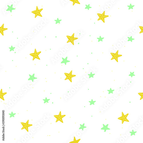 Seamless pattern with colorful starfish, white background