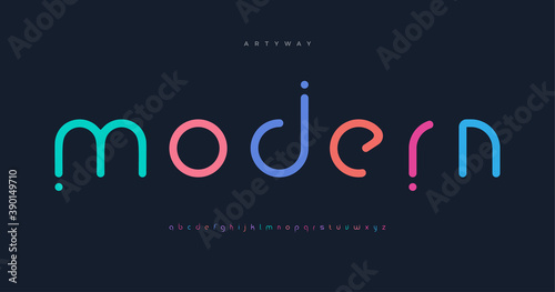 Modern colored font for logo on black background. Colorful letters with dots, flat cartoon style vector lowercase alphabet for creative logo, awesome monogram and lettering.
